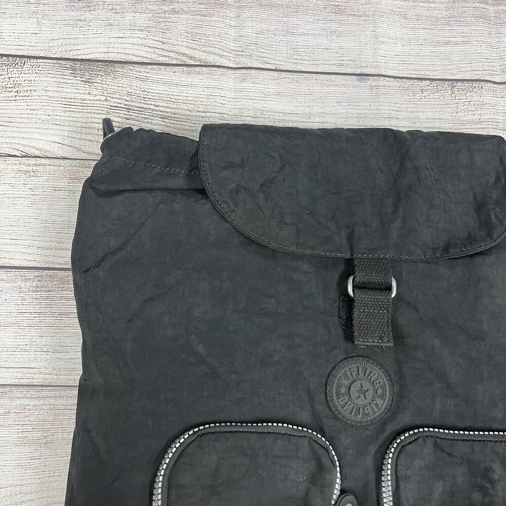Kipling Black Drawstring Backpack 2 Front Zip Poc… - image 5